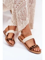Ploché Dámské Sandály S Korálky Leopardí Hnědé Virona