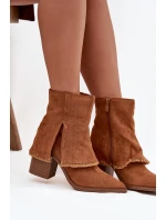 Dámské kotníkové boty na podpatku s otočeným lemem Camel Idalia