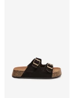 Dámské pantofle na korkové platformě se zlatými sponami Černé Tovessa