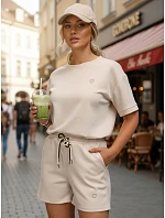 Dámská viskózová souprava s motýlem a šortkami béžová FashionStreet AY1198