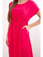 Dámské šaty s krátkým rukávem a vázáním v pase fuchsiová