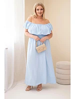 Dámské šaty Plus Size s volánem a elastickým pasem modré Dámské šaty Plus Size s volánem a elastickým pasem modré