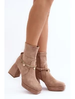 Dámské kotníčkové boty na podpatku s řetízkem béžové Tiselo