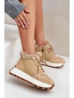 Kožené Sneakersy Trapery Dámské S Kožíškem Na Platformě Big Star OO274A330 Béžové