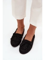 Dámské mokasyny s třásněmi a mašlí černé Olivianne