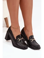 Dámské polobotky na sloupku s ražbou a zlatým detailem Novella – černé