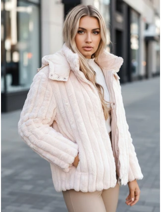 Dámská kožešinová bunda s kapucí růžová FashionStreet TY5277z