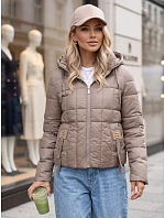 Dámská prošívaná bunda s kapucí, béžová, FashionStreet TY5858 Dámská prošívaná bunda s kapucí, béžová, FashionStreet TY5858