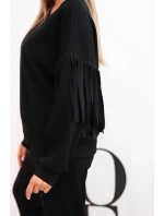 Dámský komplet máslový s třásněmi na rukávech černý