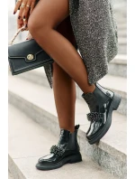 Kožené Lakované Botky S Dekorací Nazouvací Zateplené Černé Solimav