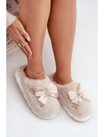 Futrzané Pantofle S Mašlí A Brožemi Béžové Annalira