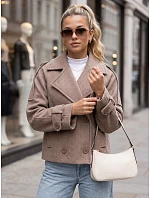 Krátký dámský dvouřadý kabát s páskem, béžový, FashionStreet NY0793 Krátký dámský dvouřadý kabát s páskem, béžový, FashionStreet NY0793