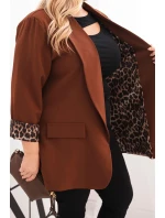 Dámská sako Plus Size s podšívkou v leopardím vzoru čokoládová Dámská sako Plus Size s podšívkou v leopardím vzoru čokoládová
