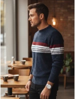 Pánský pruhovaný tmavě modrý svetr FashionStreet WX2281 Pánský pruhovaný tmavě modrý svetr FashionStreet WX2281