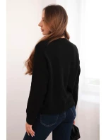 Dámský svetr s geometrickým vzorem s příměsí vlny a alpak černý