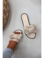 Dámské pantofle na ploché podešvi s mašlí Béžové Amivelle