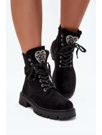 Dámské zateplené workery z eko semiše s bižuterní ozdobou – černé Miryssa