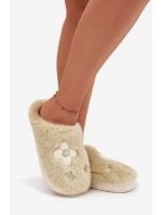 Dámské chlupaté papuče s květinami – pistáciové Selinne