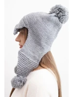 Dámská zimní čepice s vlnou, kšiltem a bambulemi K475 tmavě šedá