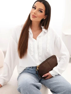 Dámská viskózová košile s dlouhým rukávem a volánky bílá