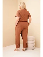 Dámský bavlněný overal Plus Size se zavazováním v pase velbloudí Dámský bavlněný overal Plus Size se zavazováním v pase velbloudí