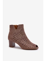 Dámské Botky Z Ekologického Semiše Na Podpatku S Otevřenými Prsty Hnědé Halania