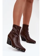 Dámské cowboy boty z eko kůže na sloupku hnědé Abrielle