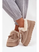 Dámské sněhule na platformě s kožíškem a třásněmi béžové Ferayne Dámské sněhule na platformě s kožíškem a třásněmi béžové Ferayne