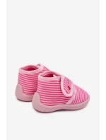 Dětské pantofle na suchý zip s pruhy růžové Lavelle