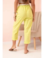 Dámské lněné kalhoty s bavlnou a páskem kiwi