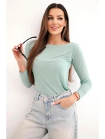 Dámská blůza z kašmíru s kulatým výstřihem a dlouhým rukávem tmavě mátová