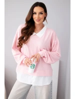 Dámská máslová mikina z viskózy s košilovou vsadkou světle růžová