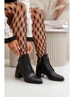 Dámské Botky Na Šněrování Na Podpatku Z Přírodní Kůže Zateplené Černé Vinceza 91110