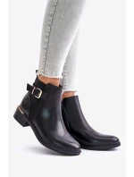 Dámské botky Chelsea na nízkém podpatku zateplené se zlatou sponou černé Inomira