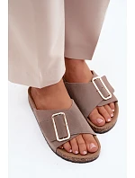 Kožené semišové dámské pantofle s přezkou tmavě béžové Beryl