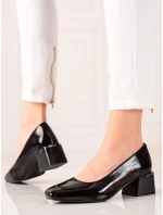 Zajímavé černé dámské  lodičky na širokém podpatku