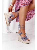 Šněrovací Klínové Sandály S Copánky Modré Run The World