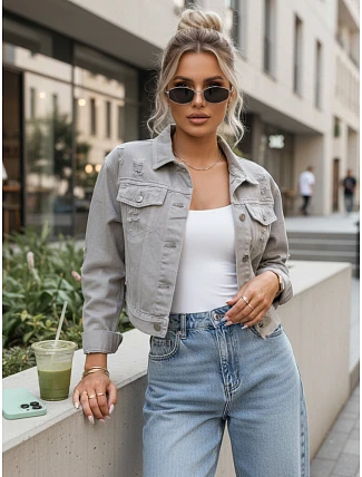 Dámská krátká džínová bunda sepraná LANDIA šedá FashionStreet TY5684