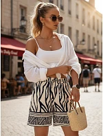 Dámské letní kraťasy s vázáním a potiskem, bílo-námořnická modrá, FashionStreet SY0540 Dámské letní kraťasy s vázáním a potiskem, bílo-námořnická modrá, FashionStreet SY0540