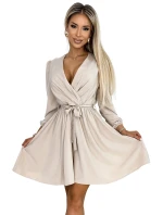 339-4 BINDY Dámské šaty s výstřihem a páskem - BEACH