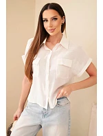 Dámská košile z viskózy s krátkým rukávem a kapsami béžová Dámská košile z viskózy s krátkým rukávem a kapsami béžová