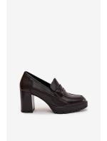 Dámské polobotky na sloupku z eko kůže čokoládové Ilyssia