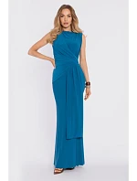 M913 Draped maxi šaty s ohraničeným pasem a panelem - oceánsky modré M913 Draped maxi šaty s ohraničeným pasem a panelem - oceánsky modré