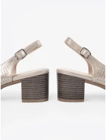 Luxusní zlaté  sandály dámské na širokém podpatku