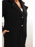 Dámský kabát Plus Size s vlnou a velkým límcem černý