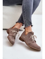 Zazoo 2959 Semišové Polobotky Oxfords Šněrovací Na Plochém Podpatku Tmavě Béžové