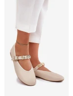 Dámské Baletky S Páskem A Zlatými Přezkami Béžové Firicene
