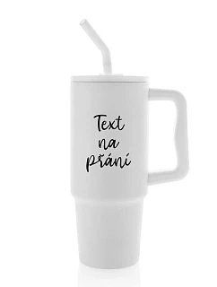 TEXT NA PŘÁNÍ - bílý cestovní termohrnek 900 ml