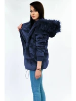 Tmavě modrá manšestrová dámská bunda s kapucí (7696)