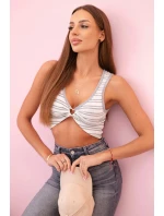 Top dámský bavlněný s výstřihem a zlatým akcentem šedá